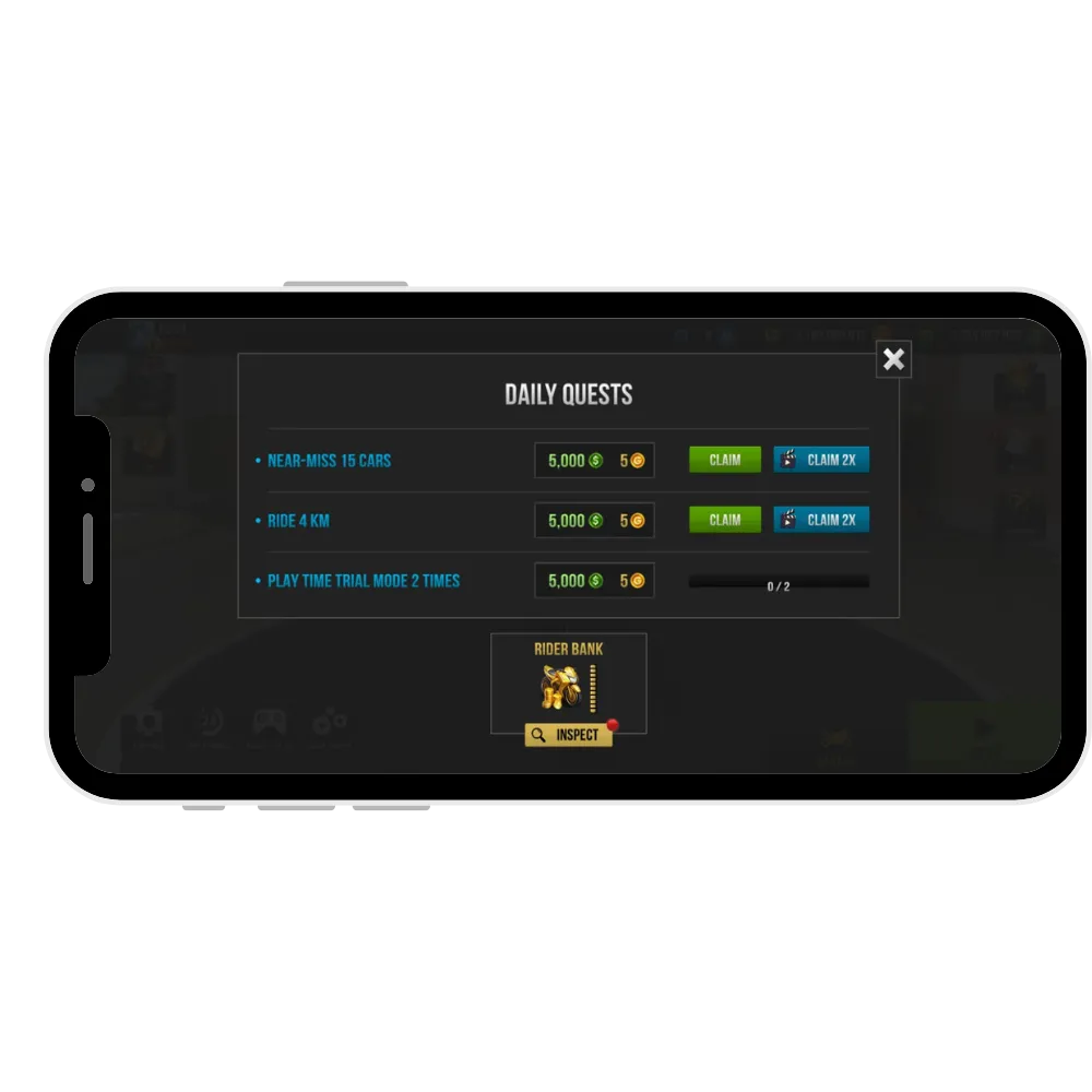 Daily rewards and challenges in traffic rider mod apk