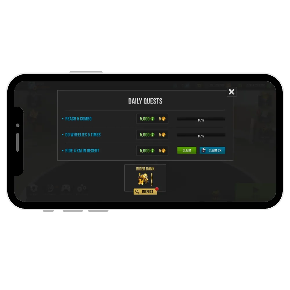 Checking the daily Quests in Traffic Rider Apk
