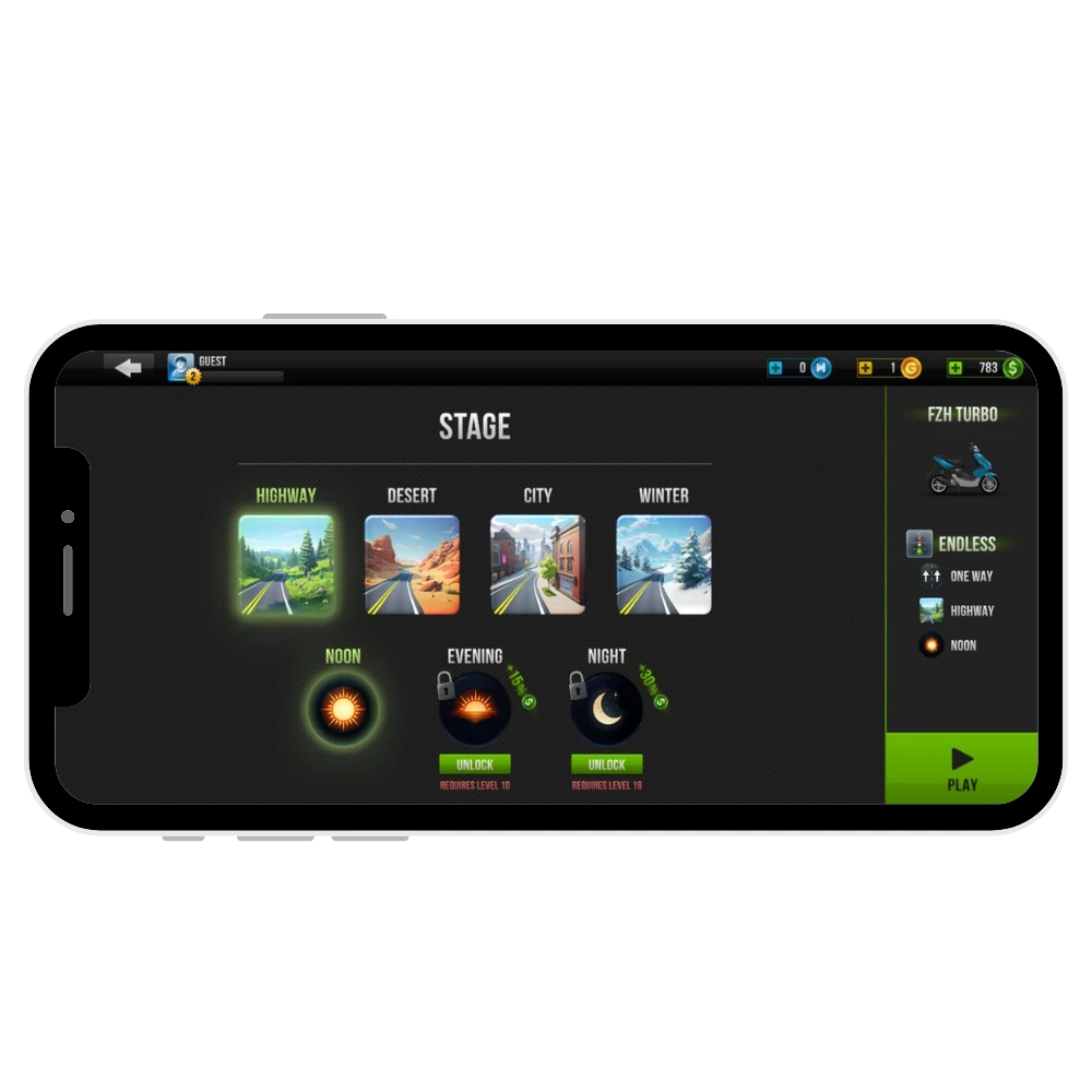 Dynamic environments in traffic rider