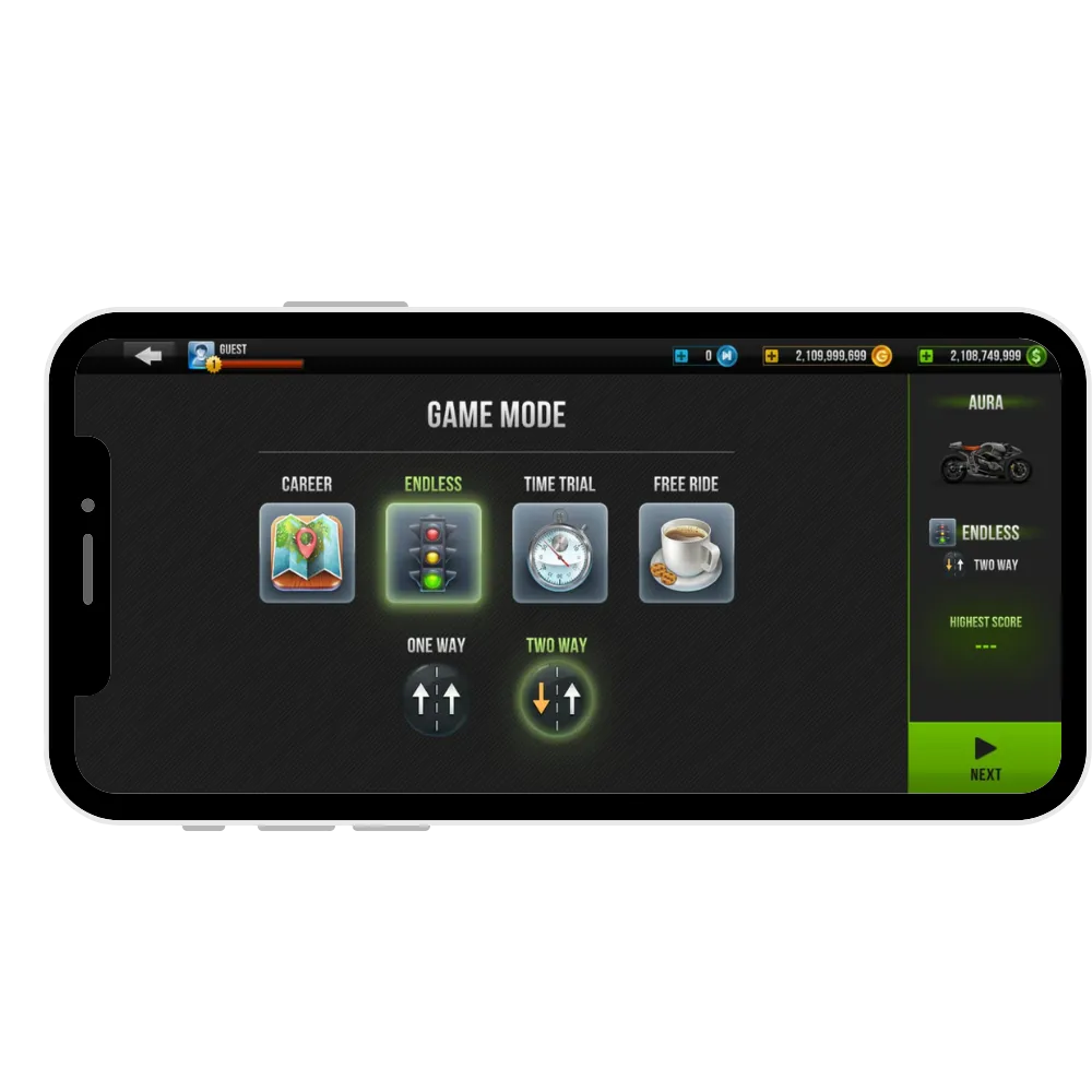 Endless mode in traffic rider mod apk