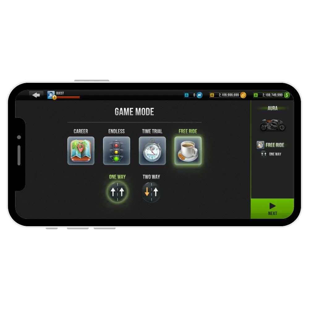 Free Ride mode in traffic rider mod apk