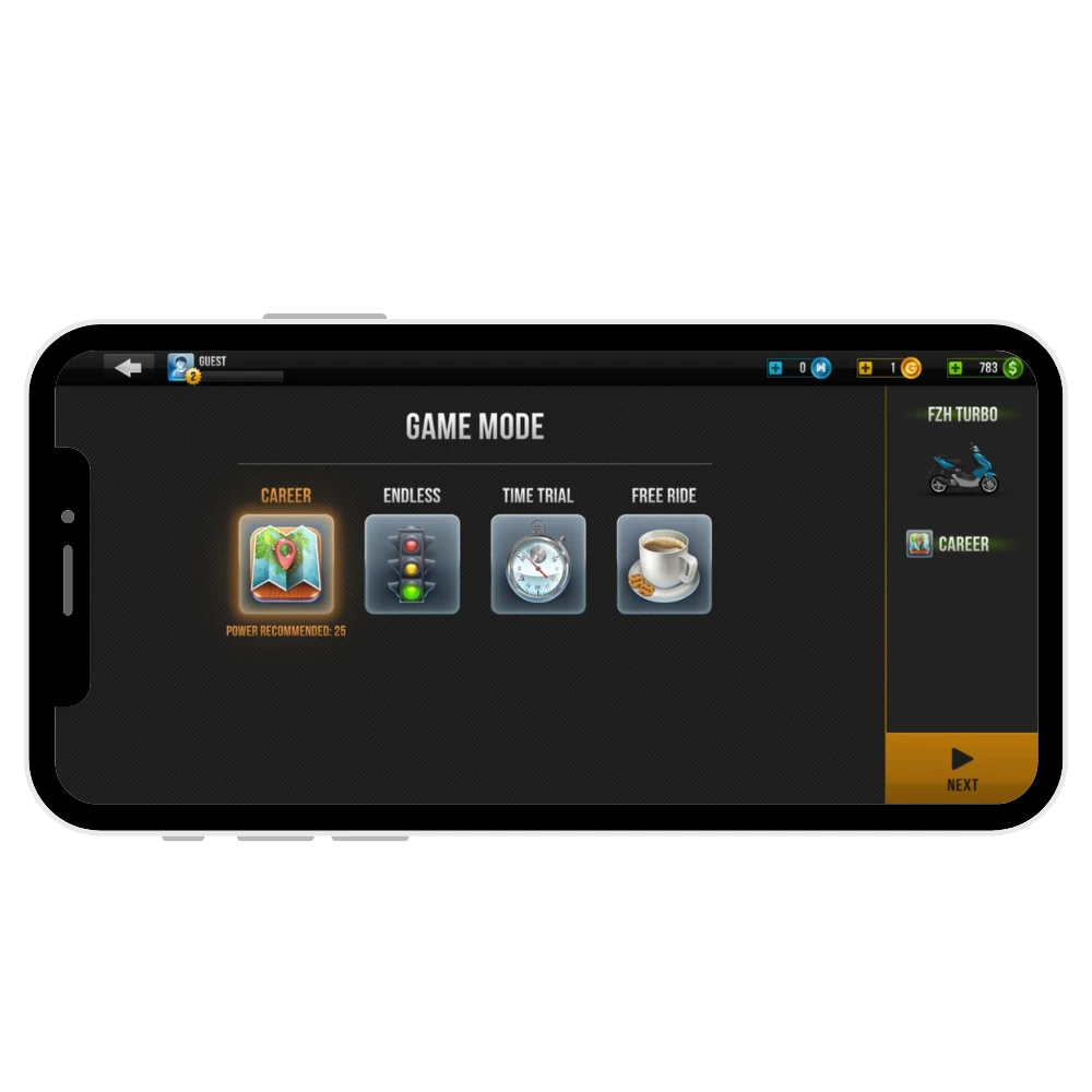 Career mode in traffic rider apk