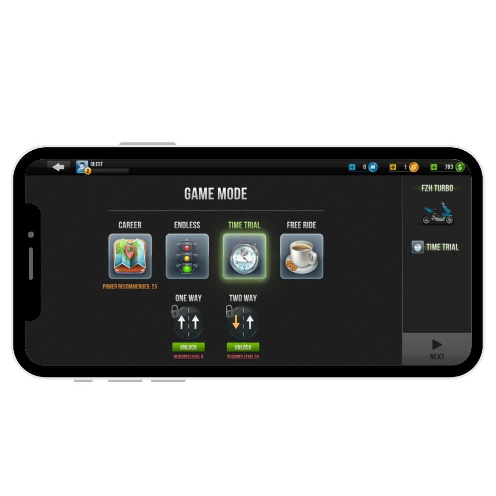 Time trail Mode in Traffic rider 