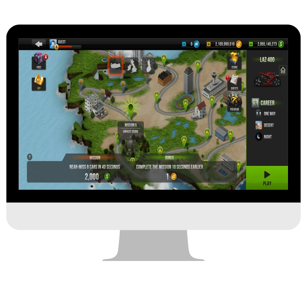 Missions and Levels in traffic rider mod apk for Pc 