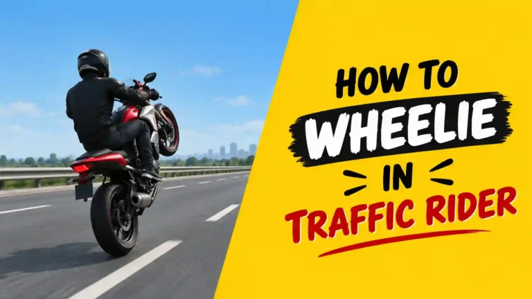 Motorcycle performing a wheelie in Traffic Rider game on a highway